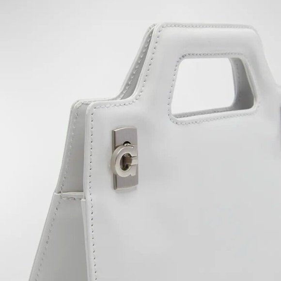 FERRAGAMO Wanda Gancini Mini Leather Top-Handle Purse White - Picture 6 of 16